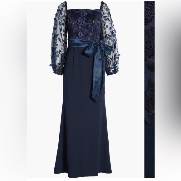 Eliza J  Floating Petals Long Sleeve Off The Shoulder Gown size 12/14 - Picture 6 of 9